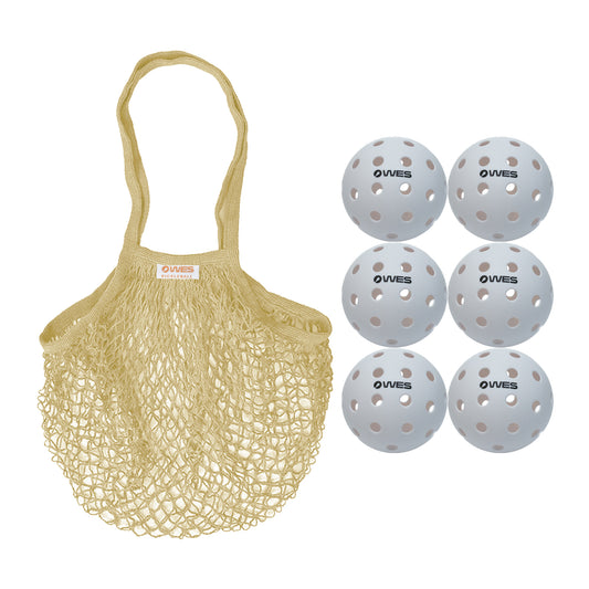 Set | Mesh Pickleball Carrying Bag + Outdoor Pickleballs 6 Pack