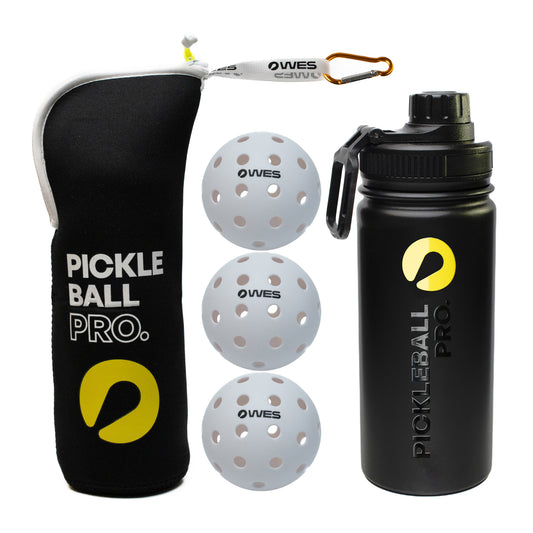 Water Bottle + Pickleball Ball Holder + 3 Outdoor Pickleball Balls