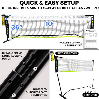 Mini Pickleball Net 10ft Portable with Ball Holder for Net, with Pickleball Bag + 4 Balls